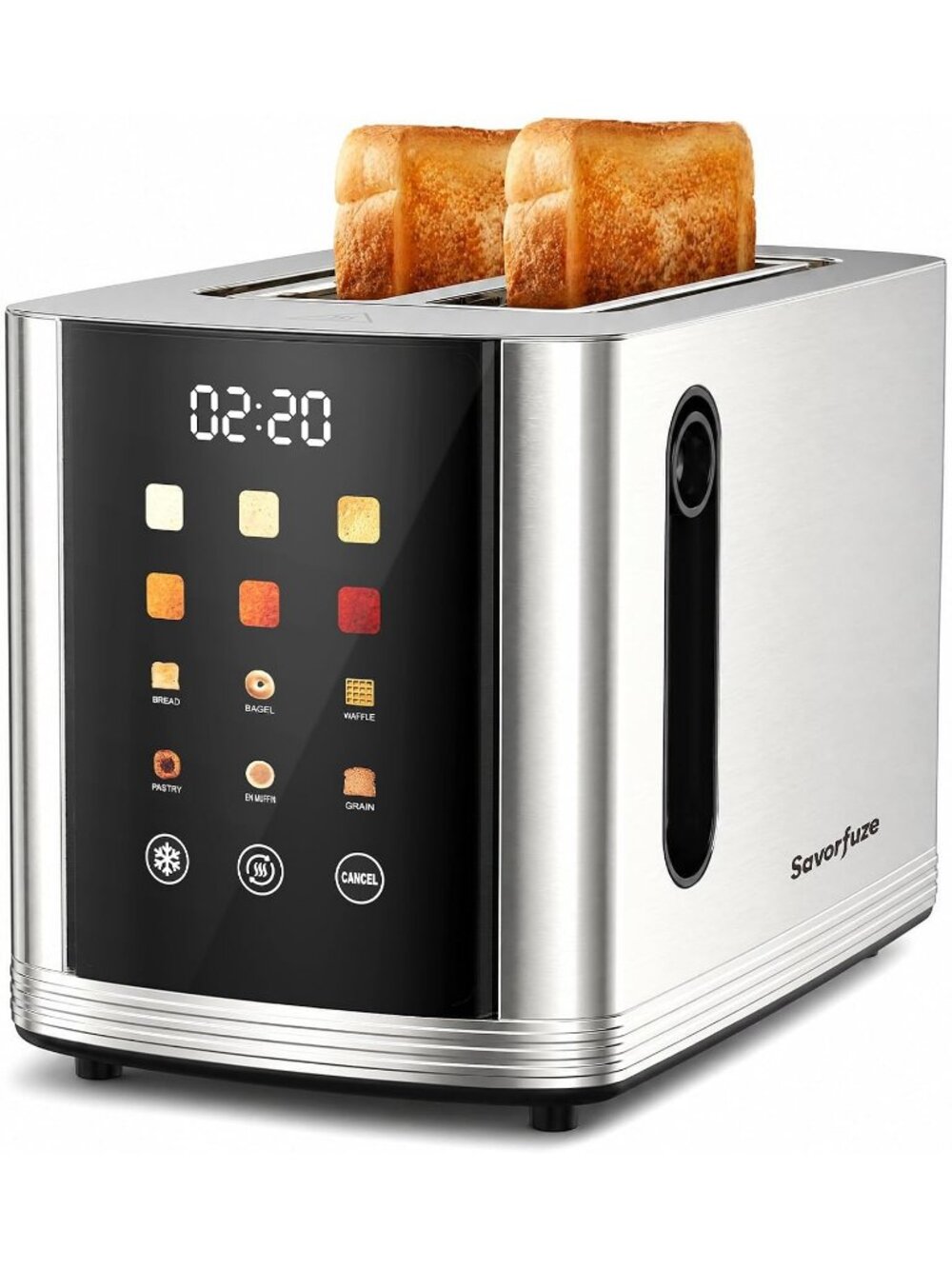 2 Slice Silver Touch Screen Digital Countdown Stainless Steel Toaster Wide Slot